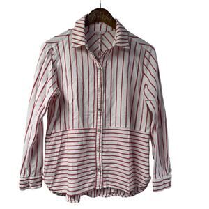 Esprit Striped Top White Red Medium Long Sleeve Button Front